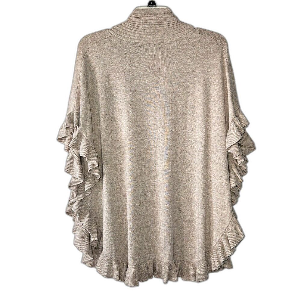 JOSEPH A Oatmeal Ruffle Open Front Shrug Cape Lightweight Medium - Picture 2 of 6